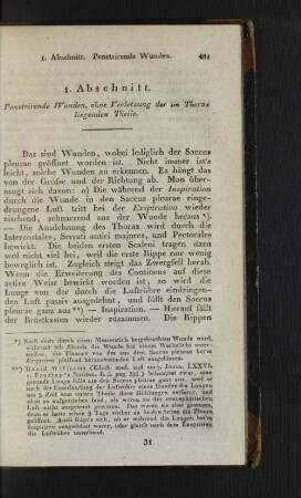 1. Abschnitt. Penetrirende Wunden, ohne Verletzung der im Thorax liegenden Theile.