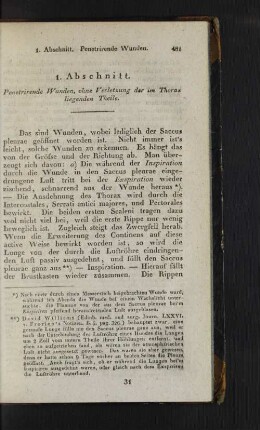1. Abschnitt. Penetrirende Wunden, ohne Verletzung der im Thorax liegenden Theile.