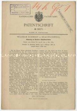 Patentschrift einer Neuerung an Receiver-Dampfmaschinen, Patent-Nr. 36571