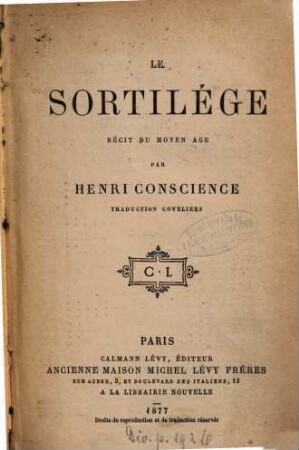 Oeuvres complètes de Henri Conscience : Collection Michel Lévy. (Traduction [Félix] Coveliers). 1