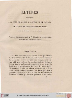 Lettres adressées aux rois de Grèce, de Suède et de Naples