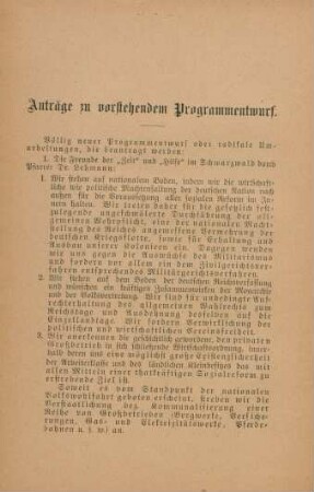 Anträge zu vorstehendem Programmentwurf