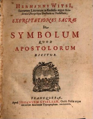 Exercitationes sacrae in symbolum quod Apostolorum dicitur