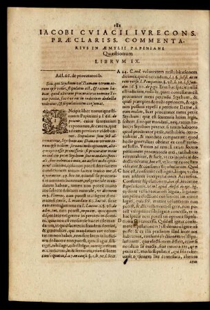 Iacobi Cuiacii ... Commentarius In Aemylii Papiniani Quaestionum Librum IX.