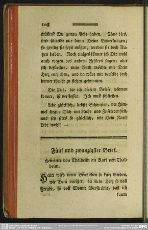 Fünf und zwanzigster Brief. Henriette von Thalheim an Karl von Thalheim