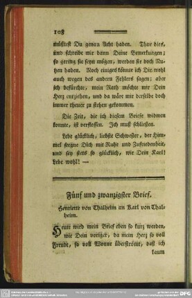 Fünf und zwanzigster Brief. Henriette von Thalheim an Karl von Thalheim