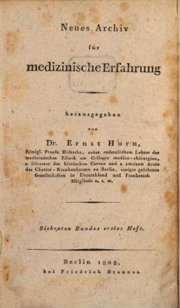 Archiv für praktische Medizin und Klinik. [13]. 1808