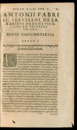 Antonii Fabri ... Decas Vicesimatertia.