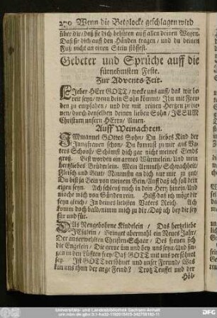 Gebeter und Sprüche auff die fürnehmsten Feste.