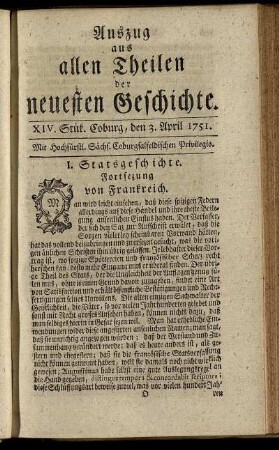 XIV. Stük. Coburg, den 3. April 1751.