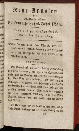 Neun und zwanzigstes Stück. Den 20sten July 1814.