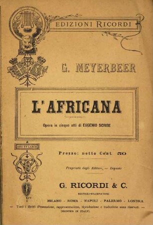 L' Africana : opera in cinque atti