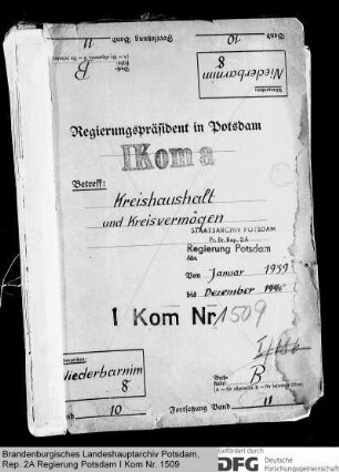 Kreishaushaltspläne, Verwaltungsberichte und Kreisvermögen des Kreises Niederbarnim