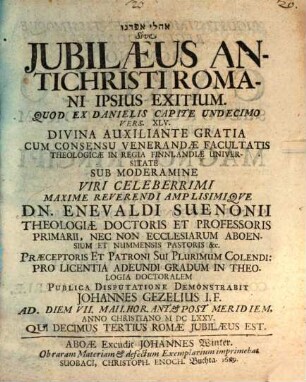 Āhālē apadnô Sive Iubilaeus Antichristi Romani Ipsius Exitium