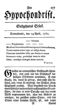 Siebzehntes Stück. Sonnabends, den 24 April, 1762.