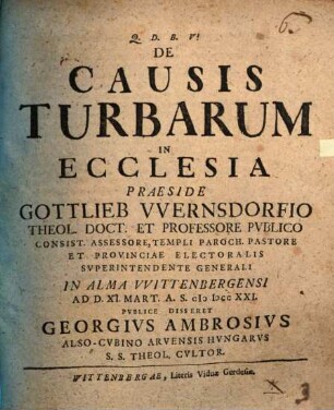 De Causis Turbarum In Ecclesia