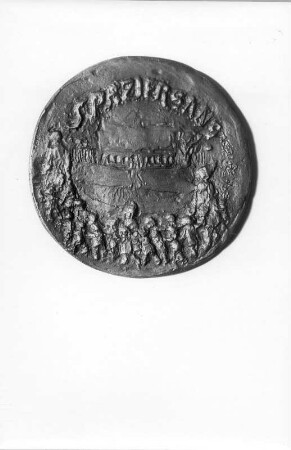 Spaziergang (Medaille). Bronze (nach 1945; E. Richter). Dresden-Striesen, Borsbergstraße 11, Atelier der Bildhauerin