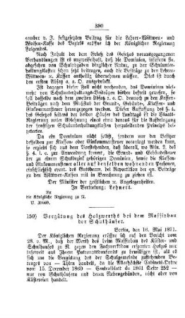 Vergütung des Holzwerthes bei dem Massivbau der Schulhäuser : [V. Elementarschulwesen]