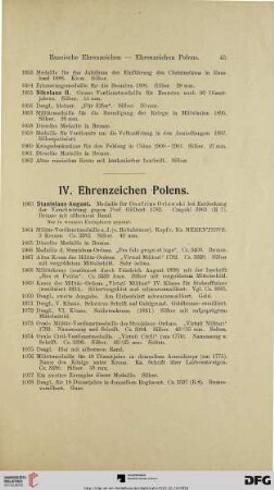 IV. Ehrenzeichen Polens (Nr. 1063-1085)