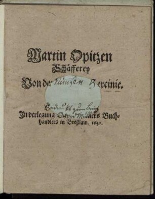Martin Opitzen Schäfferey Von der Nimfen Hercinie