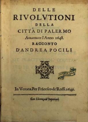 Delle rivolutioni della citta di Palermo avvenute l'anno 1648