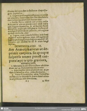 Demonstratio VI. Aer Atmosphaericus ut deprimit corpora, sic quoque suspensa tenere potest corpora saepe se ipso graviora