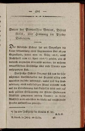 Votum des Patriotischen Vereins, District Röbel, über Hemmung der Pferde-Diebereyen