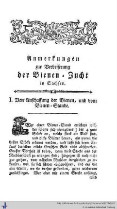 I. Von Anschaffung der Bienen, und vom Bienen-Stande.