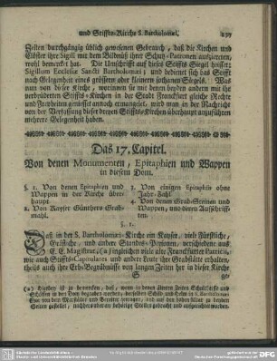 Das 17. Capitel. Von denen Monumenten, Epitaphien und Wappen in diesem Dom