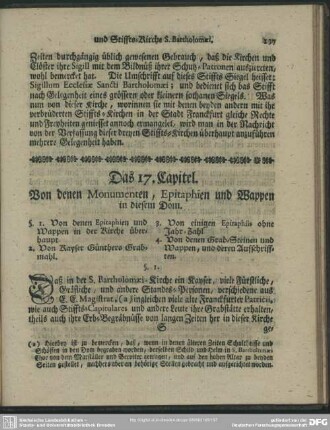 Das 17. Capitel. Von denen Monumenten, Epitaphien und Wappen in diesem Dom