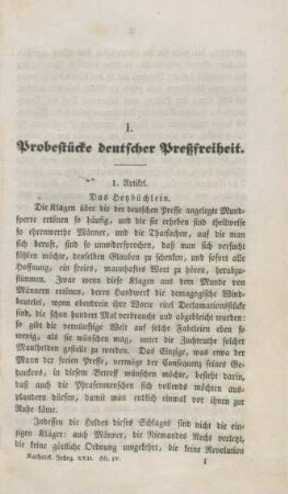 1-11 Probestücke deutscher Preßfreiheit : erster Artikel