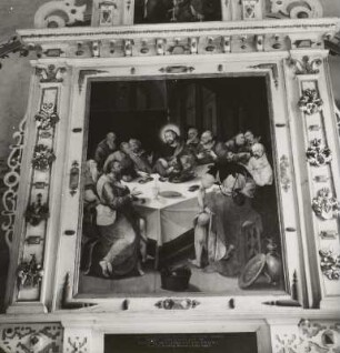 Altar zum Gedächtnis der Anna von Einsiedel, Holz, bemalt, geschnitzt. Detail: Hauptbild "Abendmahl"
