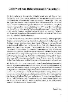 5, Geleitwort zum Referatedienst Kriminologie