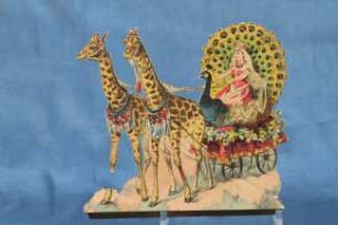 Wilhelm Bendow / Papiertheater / Kulisse / Pfauenwagen mit Prinzessin, von geschmückten Giraffen gezogen