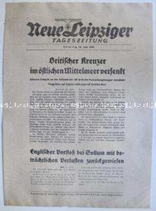 Extrablatt der "Neuen Leipziger Tageszeitung" zu Kämpfen im Mittelmeer und in Äthiopien