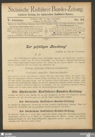 Sächsische Radfahrer-Bundes-Zeitung : amtliche Zeitung des Sächsischen Radfahrer-Bundes