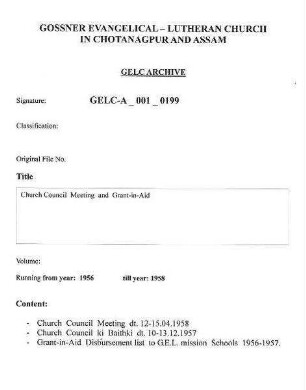 Church Council Meeting and Grant-in-Aid