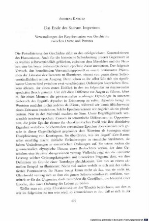 Das Ende des Sacrum Imperium : Verwandlungen der Repräsentation von Geschichte zwischen Dante und Petrarca