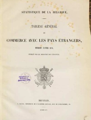 Tableau général du commerce avec les pays étrangers : pendant l'année .... 1876 (1877)