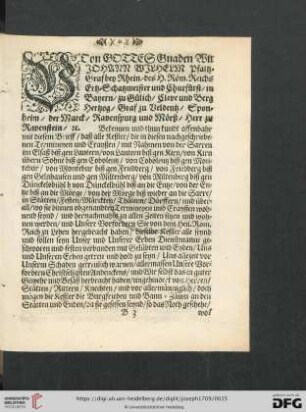 [Von Gottes Ganden Wir Johann Wilhelm Pfaltzgraf bey Rhein…]