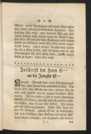 Zuschrift des Herrn G** an die Jungfer S**