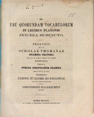 Prolusio qua ad Scholae Thomanae solemnia oratoria ... instituenda itemque ad publica discipulorum examina ... celebranda ... invitat. 1859