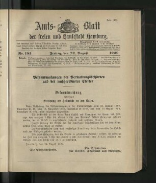 No. 181, 27. August 1920