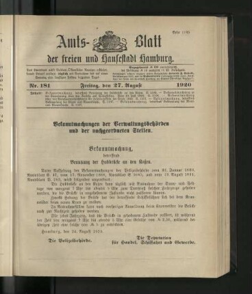 No. 181, 27. August 1920