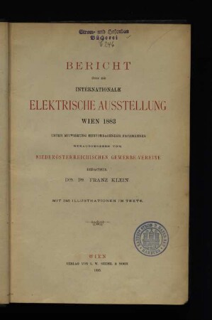 Bericht über die Internationale Elektrische Ausstellung Wien 1883