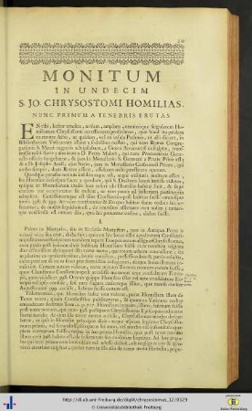 S. Joannis Chrystostomi Homiliae XI.