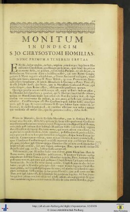 S. Joannis Chrystostomi Homiliae XI.