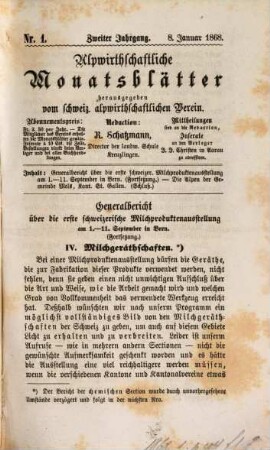 Alpwirtschaftliche Monatsblätter : Zeitschrift für Alpwirtschaft und Viehzucht. 2. 1868