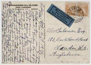 Postkarte von Erich Salomon an Otto Salomon (Peter Hunter) in London