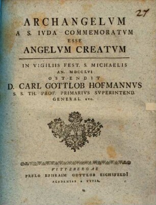 Archangelum a S. Iuda commemoratum esse angelum creatum
